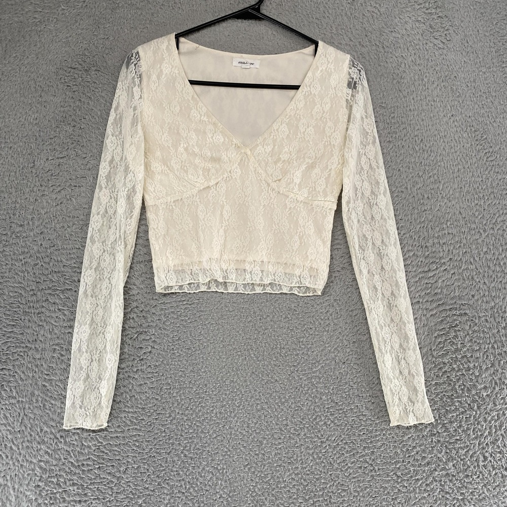 Stitch & Pine Lace Crop Top Womens XS Bodycon Coquette Sheer Lined Y2K Romantic